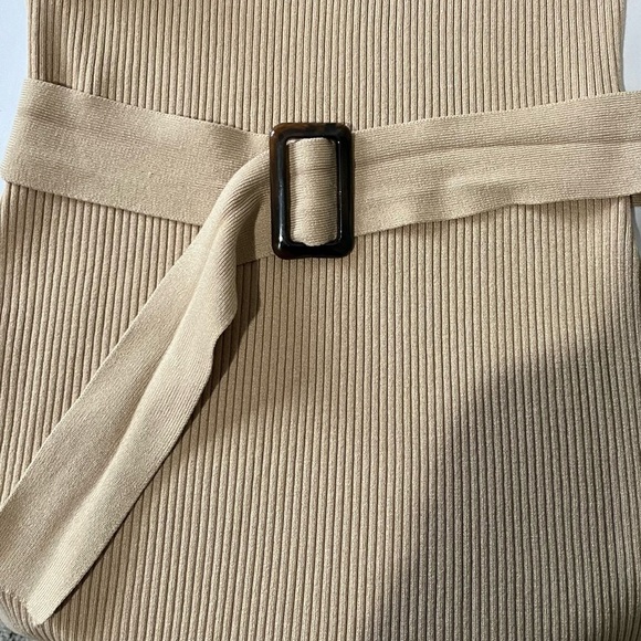 GUESS- NEW Sleeveless Beige Ribbed Knit Bodycon Midi Dress Size XL - Picture 3 of 5